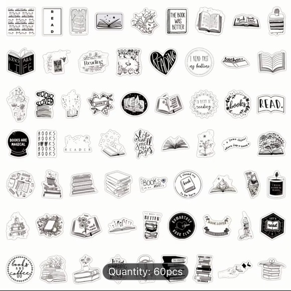(50) Black & White Book-Themed Stickers - Picture 2 of 3